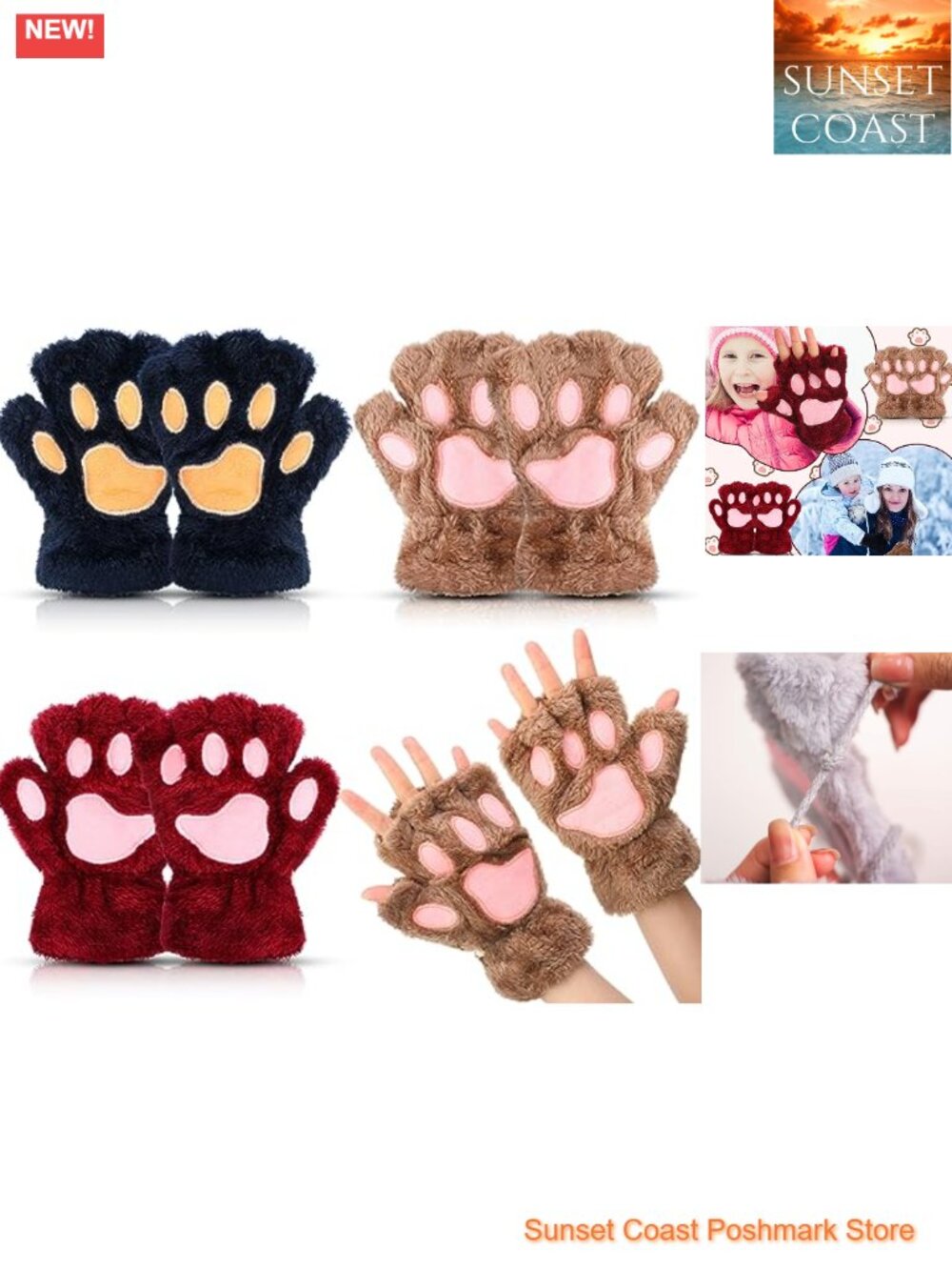 Cat Paw Fingerless Gloves Coral Fleece Cosplay Kawaii Winter Accessories